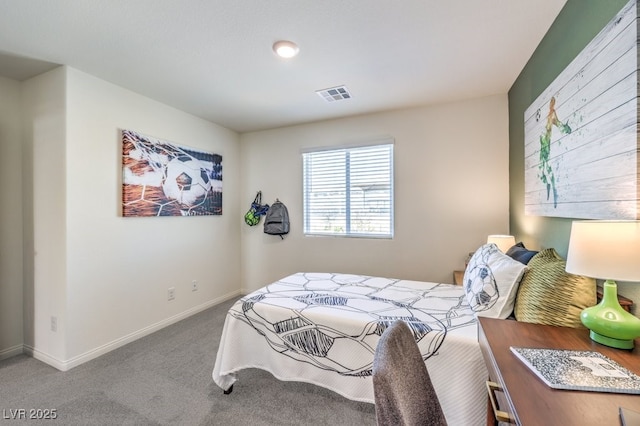 bedroom with carpet, baseboards, and visible vents