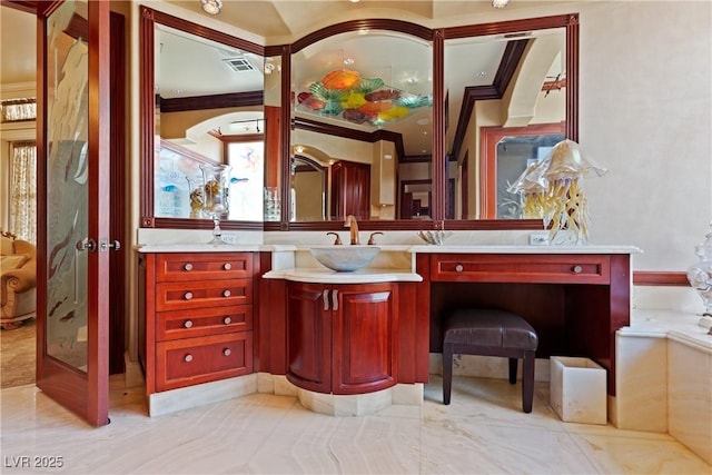 35 Ventana Canyon Dr, Las Vegas, NV 89113 - bathroom featuring visible vents, vanity, and ornamental molding