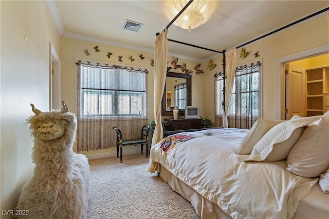 35 Ventana Canyon Dr, Las Vegas, NV 89113 - bedroom with ornamental molding, carpet flooring, visible vents, and multiple windows