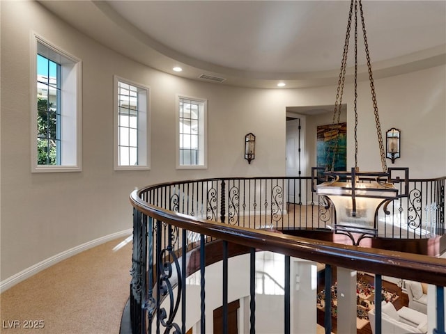 12056 Royal Dolnoch Ct, Las Vegas, NV 89141 - hallway featuring recessed lighting, baseboards, an upstairs landing, and visible vents