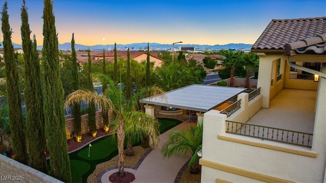exterior space featuring a mountain view