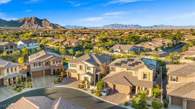 bird's eye view featuring a mountain view and a residential view