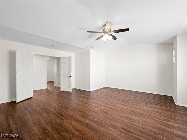 1153 Stormy Valley Rd, Las Vegas, NV 89123 - unfurnished room featuring ceiling fan, vaulted ceiling, dark wood-style floors, and baseboards