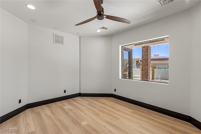 9501 Balatta Canyon Ct, Las Vegas, NV 89144 - empty room featuring a ceiling fan, visible vents, recessed lighting, and wood finished floors