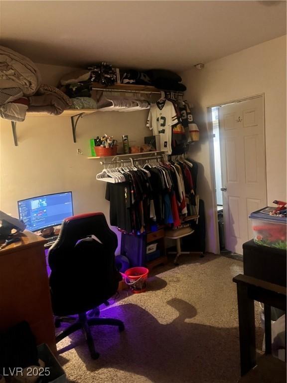 walk in closet with carpet flooring
