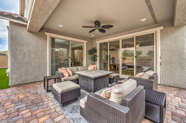 8257 Skye Peak St, Las Vegas, NV 89166 - view of patio / terrace with an outdoor living space and a ceiling fan
