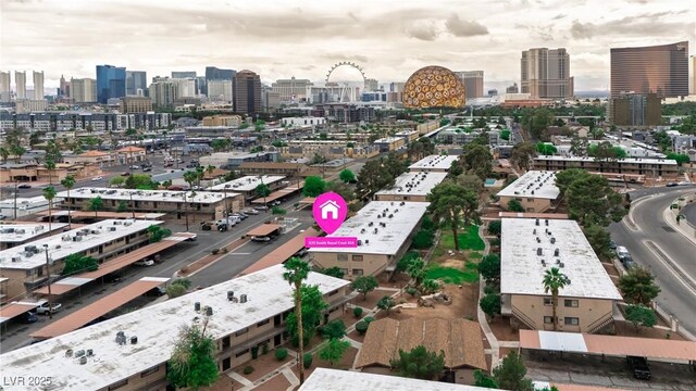 drone / aerial view with a city view