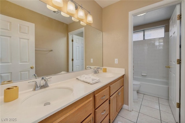bathroom with a sink, toilet, visible vents, and tile patterned floors