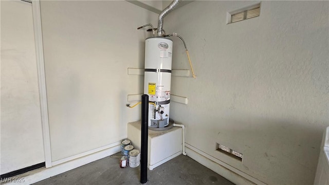 utilities with secured water heater and visible vents