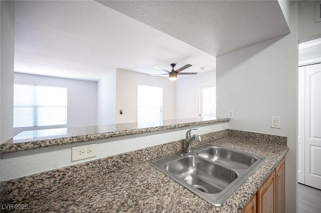5055 W Hacienda Ave Unit 1097, Las Vegas, NV 89118 - kitchen with a sink, plenty of natural light, brown cabinets, and ceiling fan