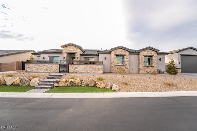 5865 Alice Landing Ct, Las Vegas, NV 89149 - prairie-style home with stucco siding, stone siding, driveway, and a garage