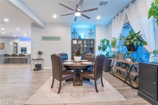 5865 Alice Landing Ct, Las Vegas, NV 89149 - dining room with light wood-type flooring, a ceiling fan, recessed lighting, and baseboards