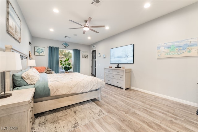 5865 Alice Landing Ct, Las Vegas, NV 89149 - bedroom featuring light wood finished floors, baseboards, recessed lighting, and ceiling fan