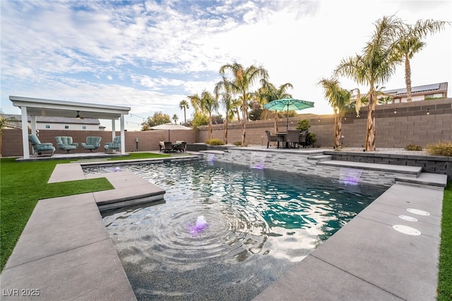 5865 Alice Landing Ct, Las Vegas, NV 89149 - view of swimming pool with outdoor lounge area, a patio, a fenced backyard, and outdoor dining space