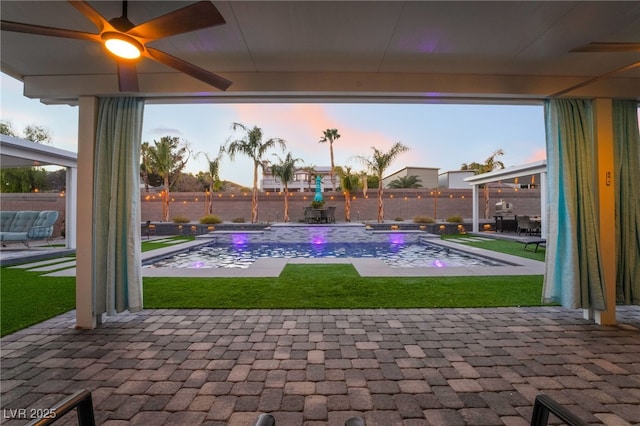5865 Alice Landing Ct, Las Vegas, NV 89149 - view of pool with a ceiling fan, a fenced backyard, and a patio