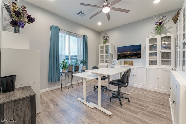 5865 Alice Landing Ct, Las Vegas, NV 89149 - office space with ceiling fan, light wood-style flooring, and recessed lighting