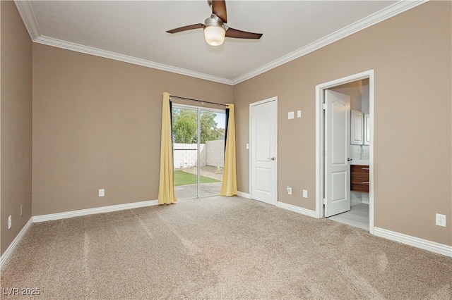 434 Viewmont Dr, Henderson, NV 89015 - spare room featuring a ceiling fan, ornamental molding, light colored carpet, and baseboards
