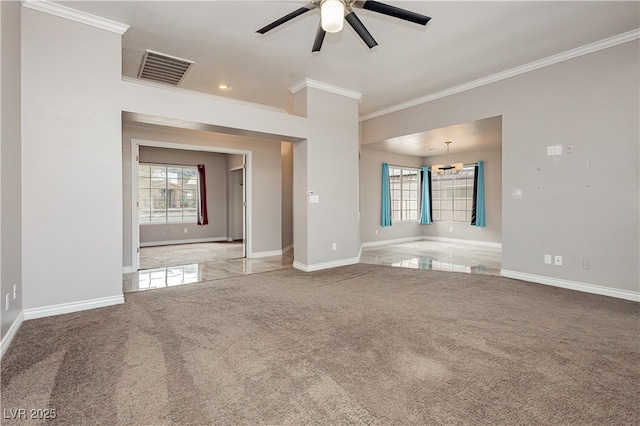 434 Viewmont Dr, Henderson, NV 89015 - unfurnished room featuring ornamental molding, carpet flooring, ceiling fan, baseboards, and healthy amount of natural light