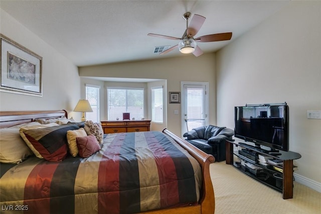9524 Tyler Rose St, Las Vegas, NV 89178 - bedroom featuring vaulted ceiling, carpet flooring, ceiling fan, and baseboards