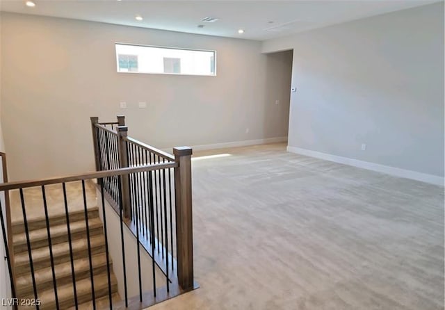unfurnished room featuring baseboards, recessed lighting, and carpet flooring