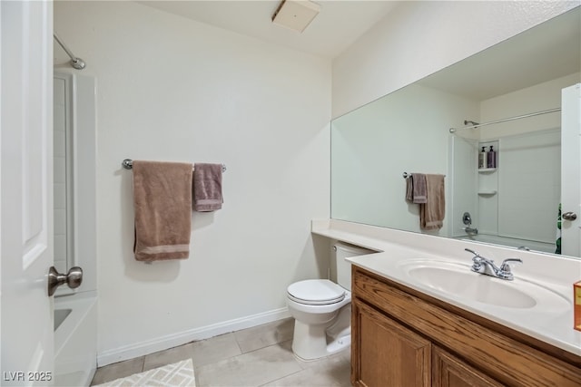 5576 W Rochelle Ave Unit 27C, Las Vegas, NV 89103 - bathroom featuring toilet, tile patterned floors, vanity, baseboards, and tub / shower combination
