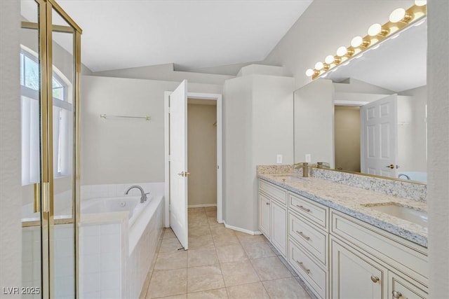 1221 Diamond Valley St, Henderson, NV 89052 - bathroom with tile patterned flooring, double vanity, and a garden tub