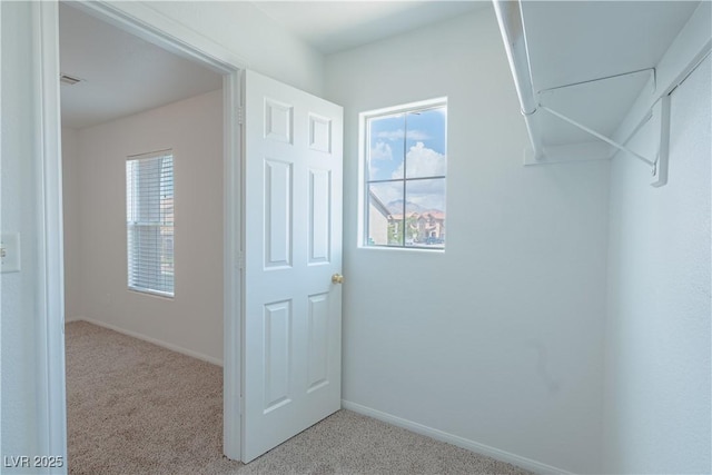 spacious closet with light carpet