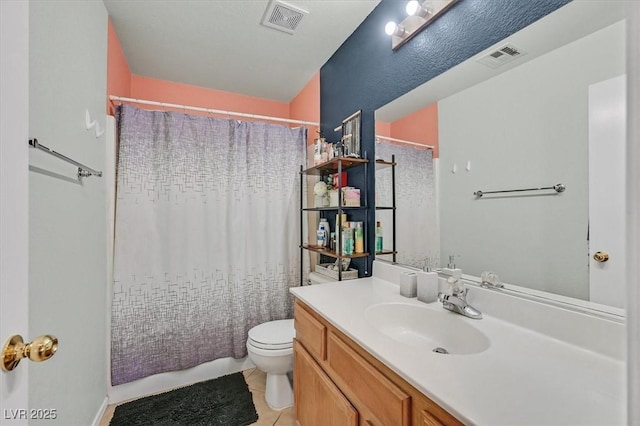 full bathroom featuring toilet, tile patterned flooring, vanity, and shower / bath combo