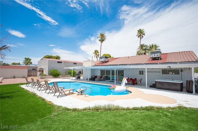 5515 Coley Ave, Las Vegas, NV 89146 - back of house with a hot tub, a patio, a tiled roof, and cooling unit