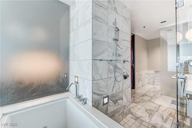 4381 W Flamingo Rd Unit 3206, Las Vegas, NV 89103 - full bath with a jetted tub, marble finish flooring, and a shower