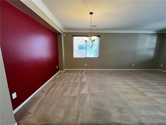2112 Merganser Ct, North Las Vegas, NV 89084 - unfurnished room with crown molding, light carpet, a chandelier, and baseboards
