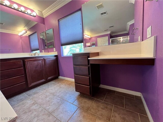 2112 Merganser Ct, North Las Vegas, NV 89084 - full bathroom featuring crown molding, vanity, and tile patterned flooring