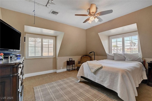 1700 Red Rock St, Las Vegas, NV 89146 - bedroom featuring light carpet, attic access, a ceiling fan, lofted ceiling, and baseboards