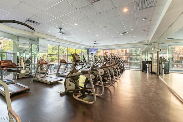 20 E Serene Ave Unit 111, Las Vegas, NV 89123 - exercise room with healthy amount of natural light, a paneled ceiling, and ceiling fan