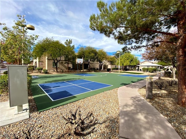 view of basketball court with community basketball court and a gazebo