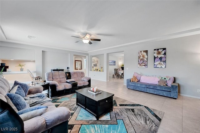 9656 Paraiso Springs St, Las Vegas, NV 89139 - living area with light tile patterned floors, baseboards, and a ceiling fan