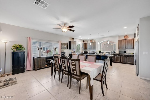 9656 Paraiso Springs St, Las Vegas, NV 89139 - dining space with ceiling fan, light tile patterned floors, and recessed lighting