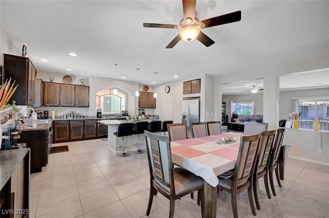 9656 Paraiso Springs St, Las Vegas, NV 89139 - dining area featuring ceiling fan, light tile patterned floors, and recessed lighting