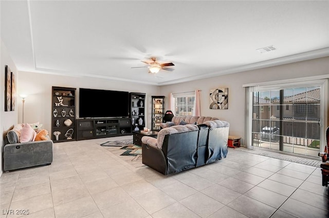 9656 Paraiso Springs St, Las Vegas, NV 89139 - tiled living room with ceiling fan and plenty of natural light