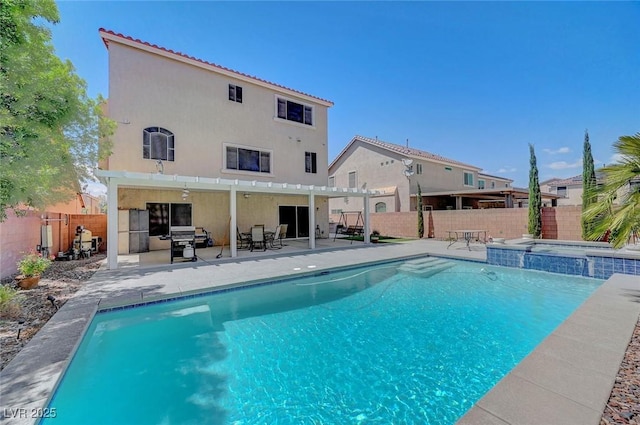 9656 Paraiso Springs St, Las Vegas, NV 89139 - view of pool featuring a fenced backyard, a patio, and a pool with connected hot tub