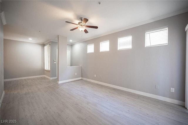 4400 S Jones Blvd Unit 2075, Las Vegas, NV 89103 - unfurnished room featuring ceiling fan, crown molding, baseboards, light wood-style floors, and recessed lighting