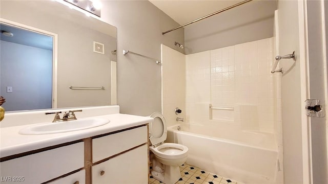bathroom with toilet, shower / washtub combination, and vanity