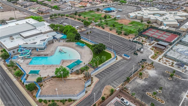 aerial view of a pool