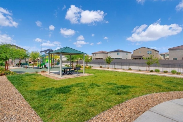 view of community featuring a gazebo and a residential view