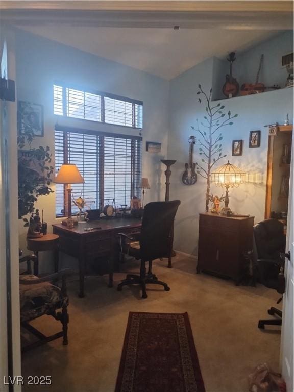 view of carpeted home office