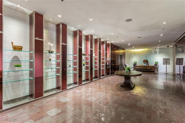 common area with recessed lighting