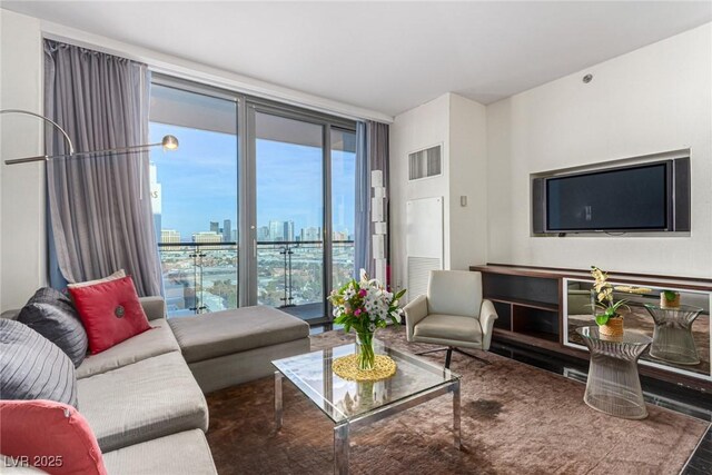 living room with expansive windows