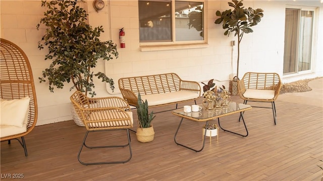 2043 Sombrero Dr, Las Vegas, NV 89169 - wooden deck with an outdoor hangout area