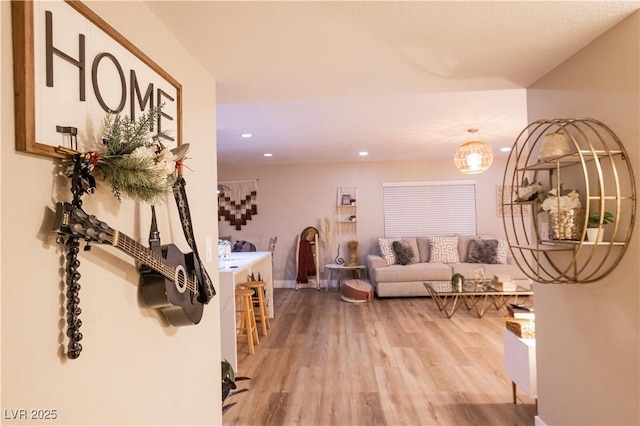 2043 Sombrero Dr, Las Vegas, NV 89169 - hallway featuring wood finished floors, recessed lighting, and baseboards