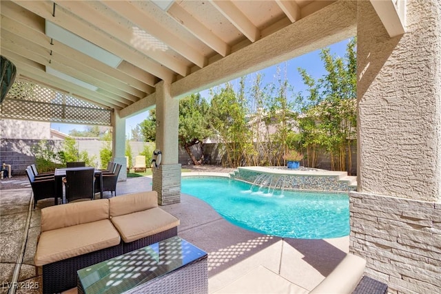 1246 E Gary Ave, Las Vegas, NV 89123 - view of pool featuring a patio area, a fenced backyard, outdoor dining space, and an outdoor living space